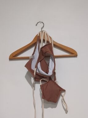 Brown Ribbed Bikini Set